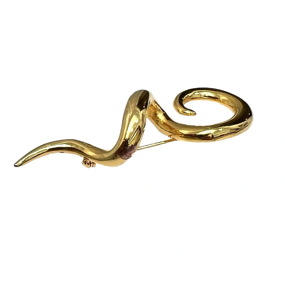 VINTAGE SHINY GOLD TONE SQUIGGLE BROOCH